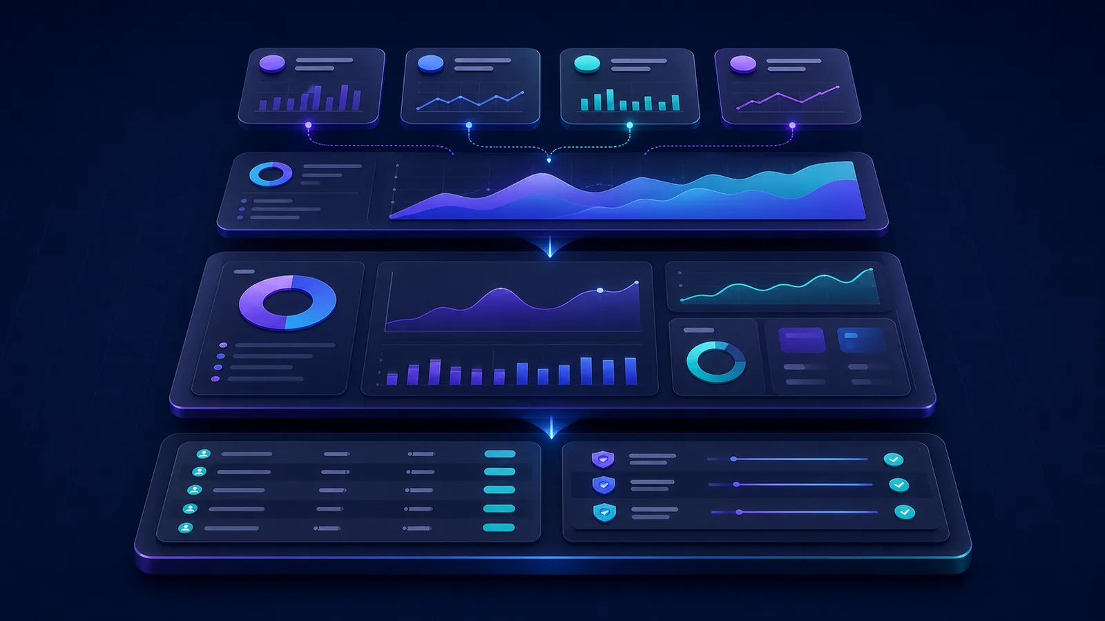 A layered agency reporting stack with campaign cards, traffic dashboards, and a separate Lead and Delivery ledger