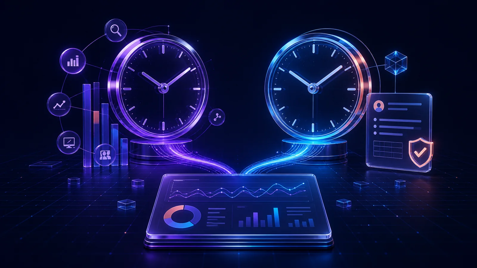 Two data freshness clocks feeding GA4 context and first-party Lead facts into one report