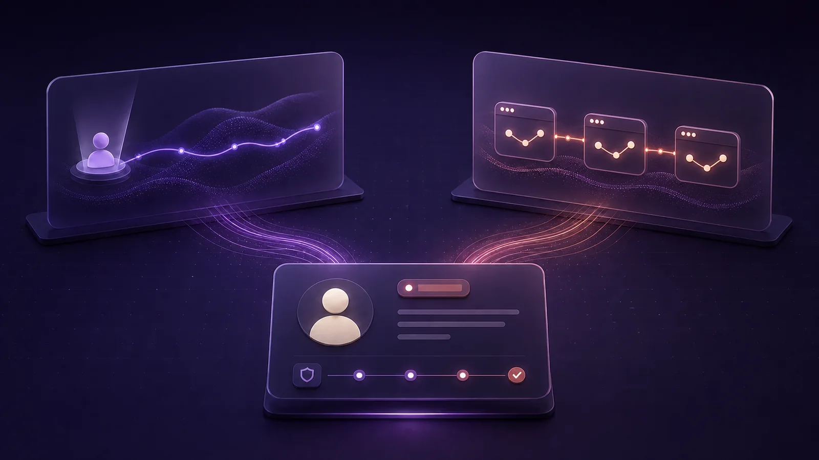 A first-user path and a sequence of browser sessions converging on one first-party Lead record