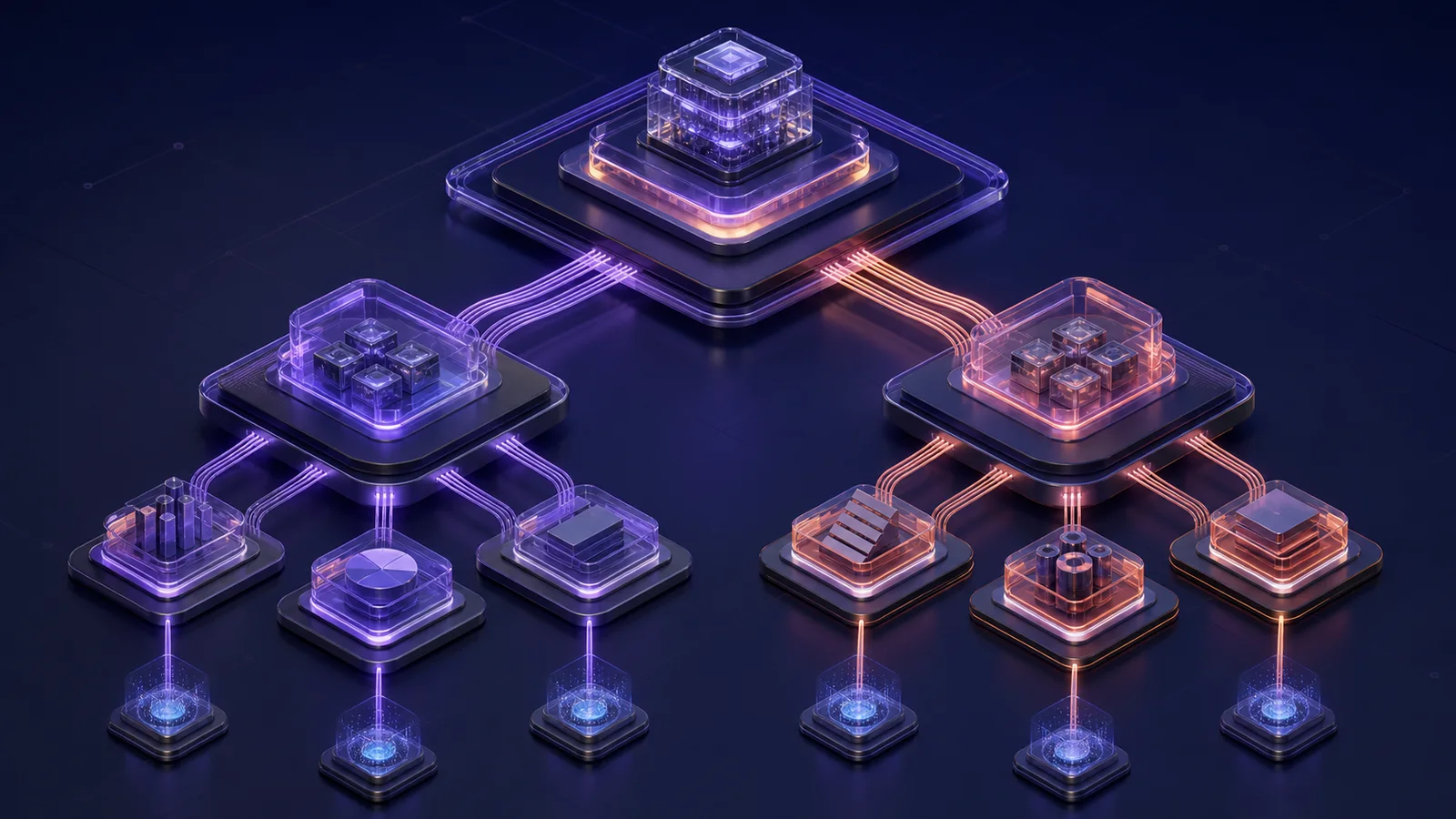 An agency Workspace branching into Client Groups, separate Businesses, and individual Destination endpoints