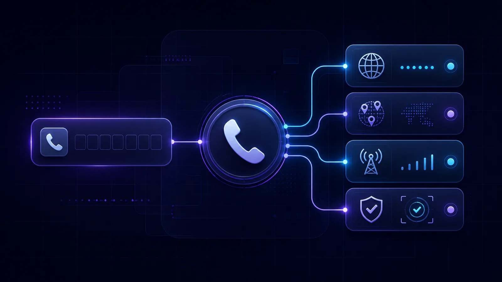 A phone input branching into international format, region, line type, and review evidence panels